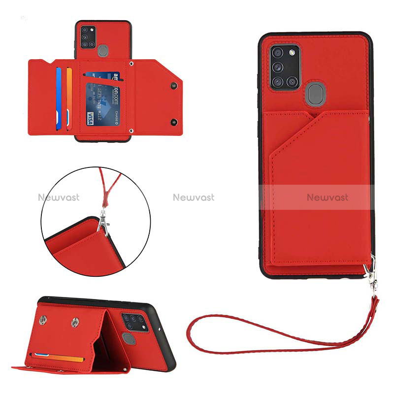 Soft Luxury Leather Snap On Case Cover Y03B for Samsung Galaxy A21s Red