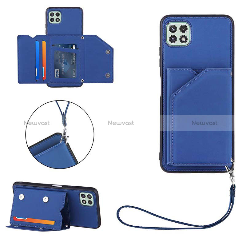 Soft Luxury Leather Snap On Case Cover Y03B for Samsung Galaxy A22 5G Blue