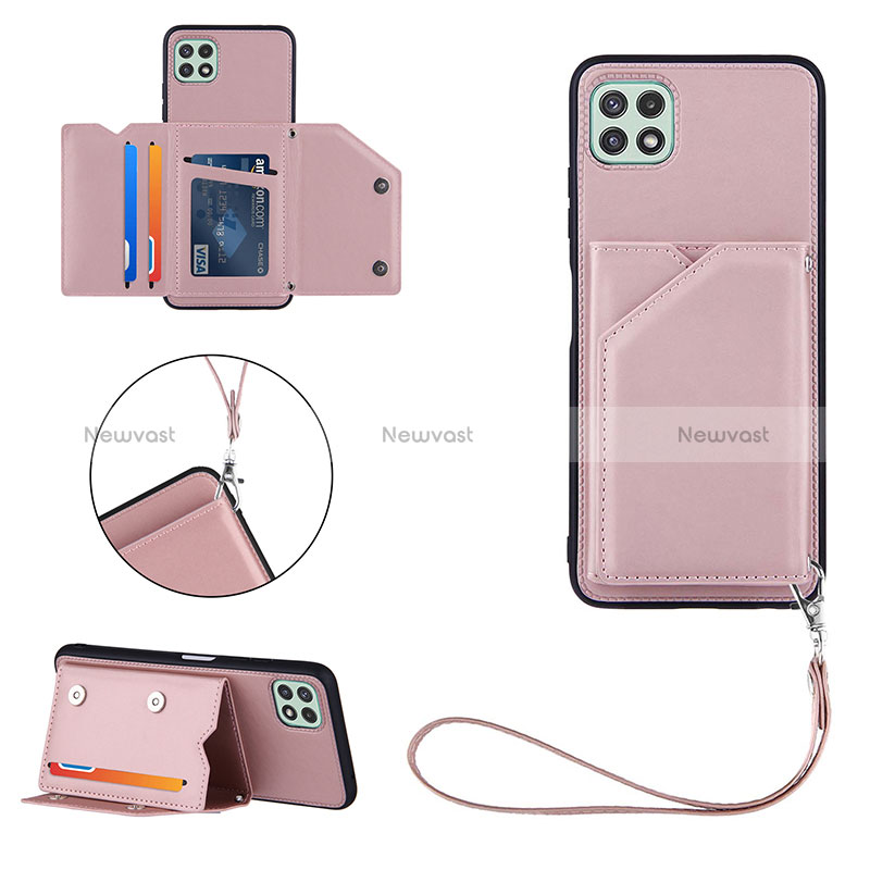 Soft Luxury Leather Snap On Case Cover Y03B for Samsung Galaxy A22s 5G Rose Gold