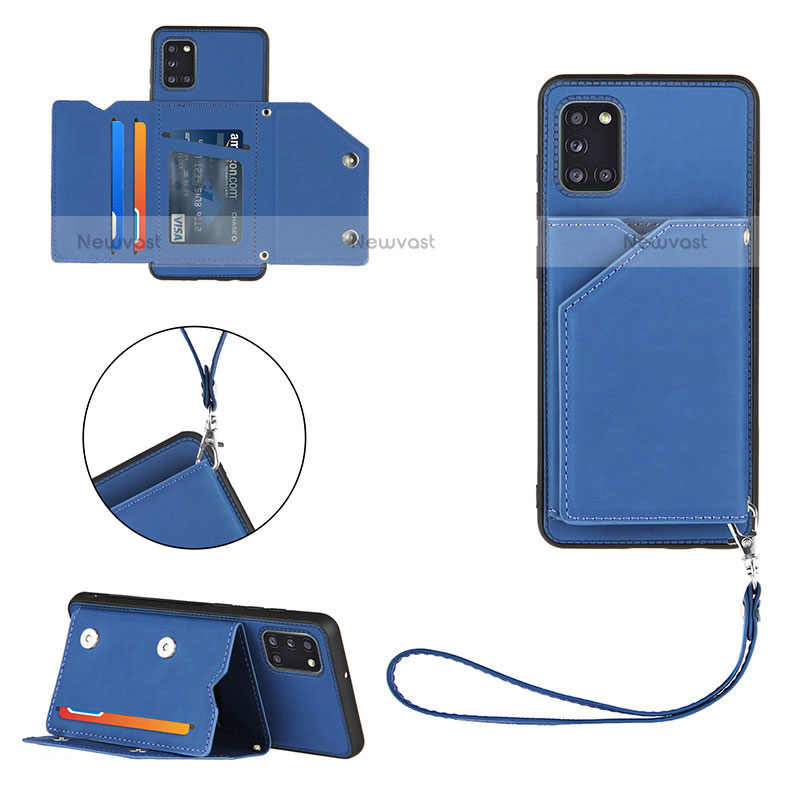 Soft Luxury Leather Snap On Case Cover Y03B for Samsung Galaxy A31 Blue