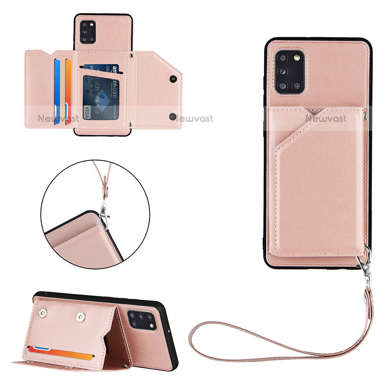 Soft Luxury Leather Snap On Case Cover Y03B for Samsung Galaxy A31 Rose Gold