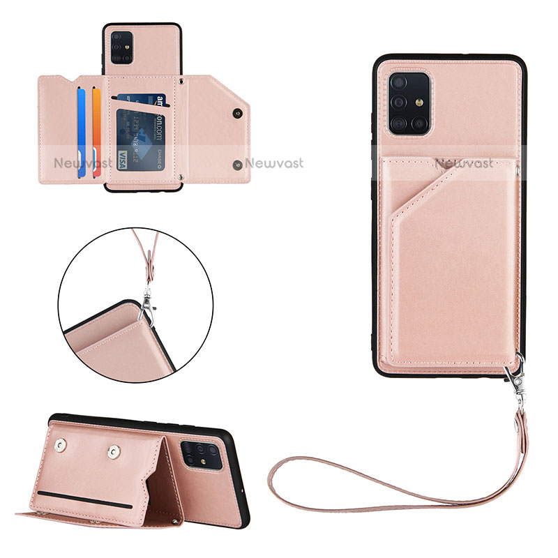 Soft Luxury Leather Snap On Case Cover Y03B for Samsung Galaxy A51 4G Rose Gold