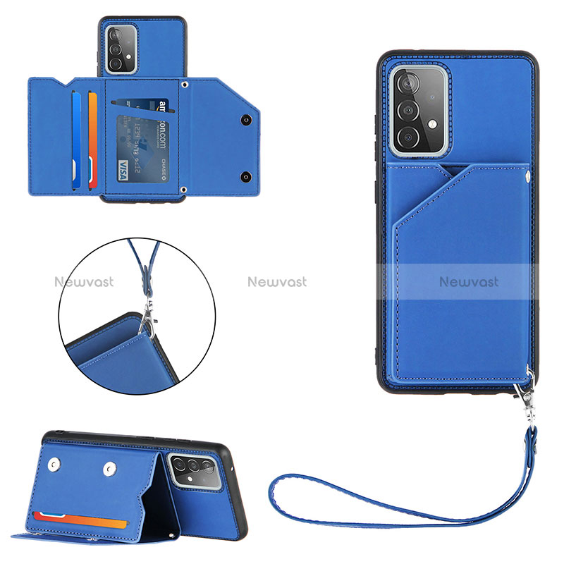 Soft Luxury Leather Snap On Case Cover Y03B for Samsung Galaxy A52 5G Blue