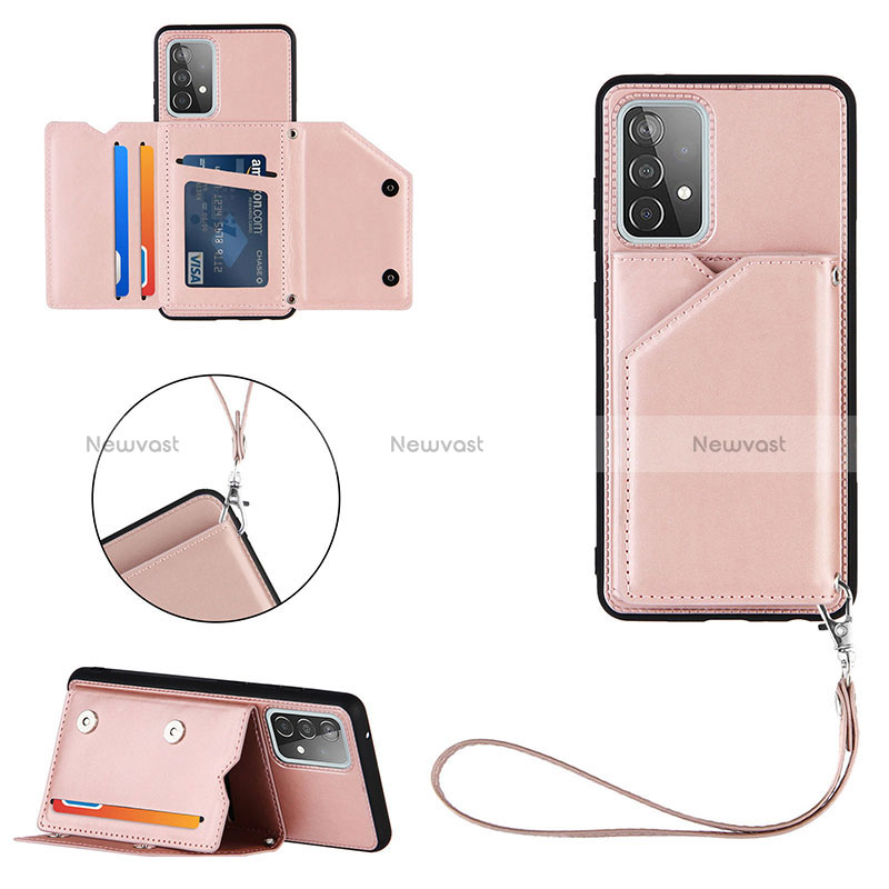 Soft Luxury Leather Snap On Case Cover Y03B for Samsung Galaxy A52s 5G Rose Gold