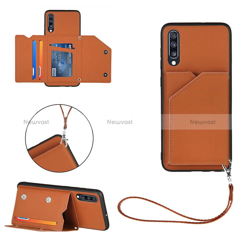 Soft Luxury Leather Snap On Case Cover Y03B for Samsung Galaxy A70 Brown