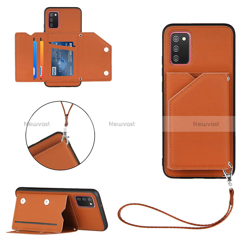 Soft Luxury Leather Snap On Case Cover Y03B for Samsung Galaxy M02s Brown