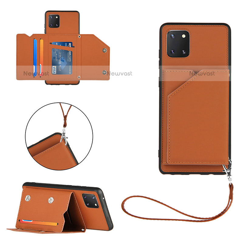 Soft Luxury Leather Snap On Case Cover Y03B for Samsung Galaxy Note 10 Lite Brown