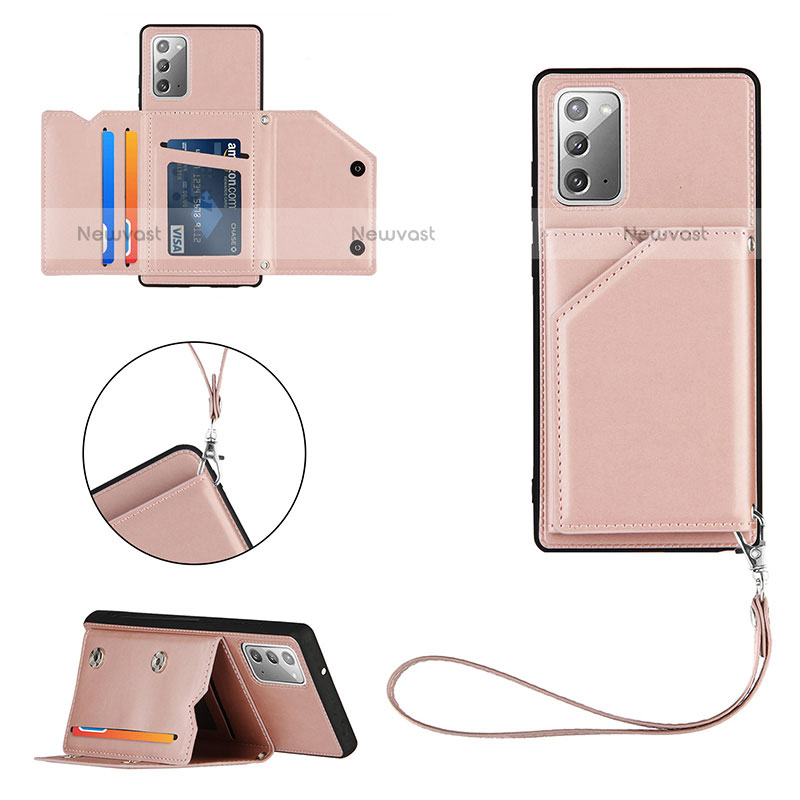 Soft Luxury Leather Snap On Case Cover Y03B for Samsung Galaxy Note 20 5G Rose Gold