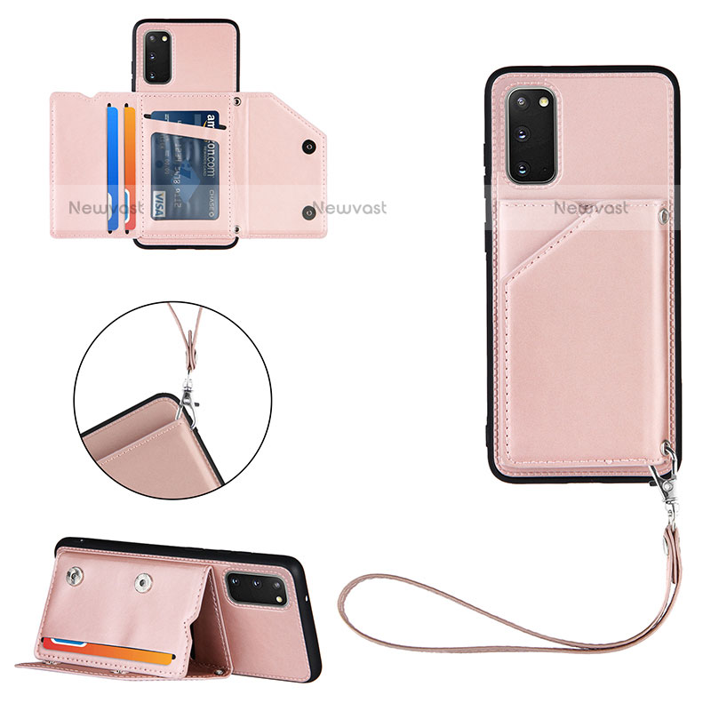 Soft Luxury Leather Snap On Case Cover Y03B for Samsung Galaxy S20 5G Rose Gold