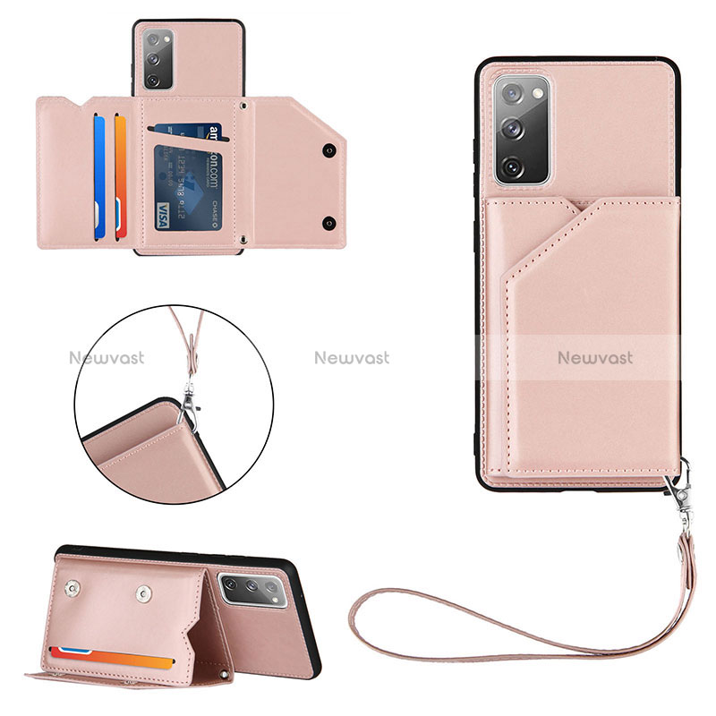 Soft Luxury Leather Snap On Case Cover Y03B for Samsung Galaxy S20 FE 5G Rose Gold