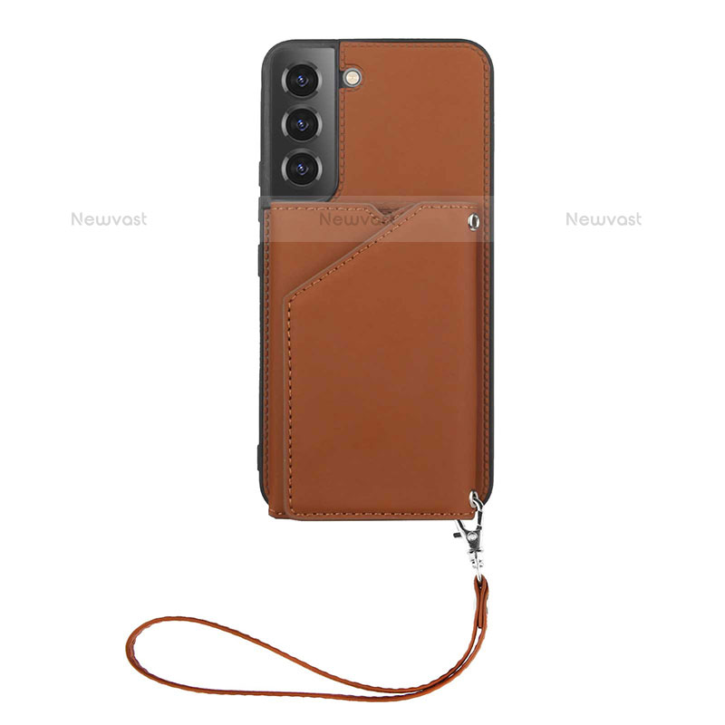 Soft Luxury Leather Snap On Case Cover Y03B for Samsung Galaxy S21 5G Brown