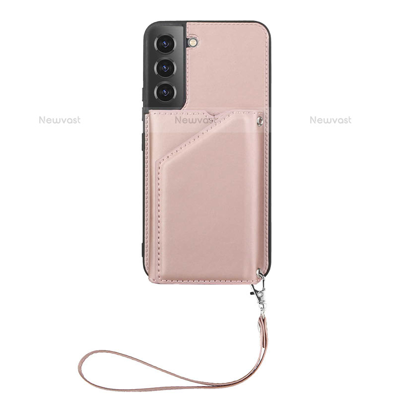 Soft Luxury Leather Snap On Case Cover Y03B for Samsung Galaxy S21 Plus 5G Rose Gold