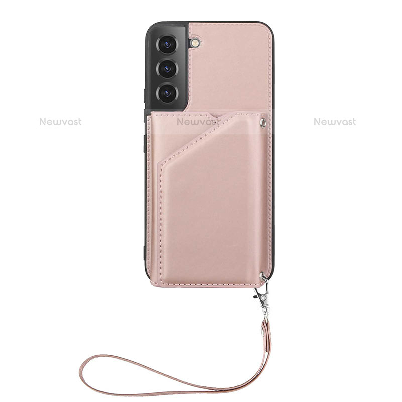 Soft Luxury Leather Snap On Case Cover Y03B for Samsung Galaxy S22 5G Rose Gold