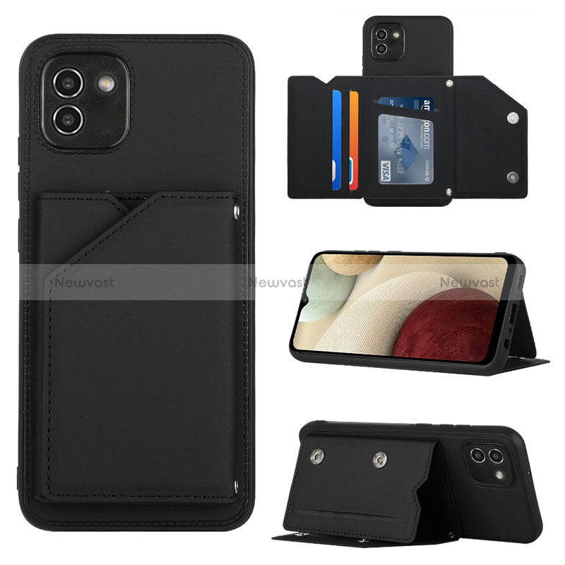 Soft Luxury Leather Snap On Case Cover Y04B for Samsung Galaxy A03 Black