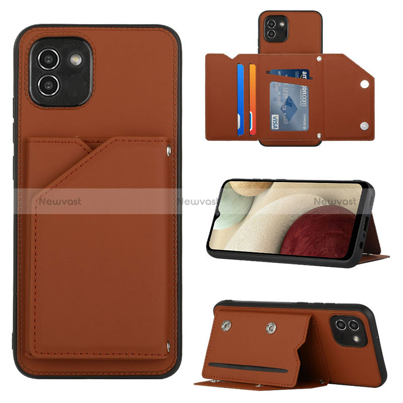 Soft Luxury Leather Snap On Case Cover Y04B for Samsung Galaxy A03 Brown