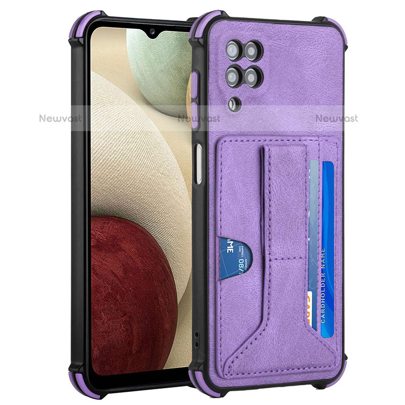 Soft Luxury Leather Snap On Case Cover Y04B for Samsung Galaxy A12 Purple