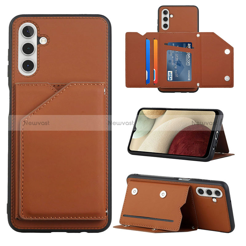 Soft Luxury Leather Snap On Case Cover Y04B for Samsung Galaxy A13 5G Brown