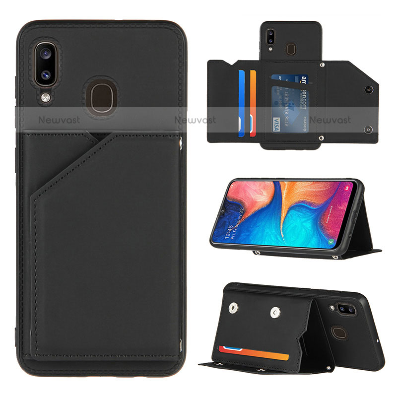 Soft Luxury Leather Snap On Case Cover Y04B for Samsung Galaxy A20 Black