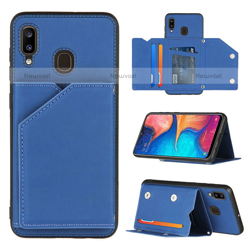 Soft Luxury Leather Snap On Case Cover Y04B for Samsung Galaxy A20 Blue