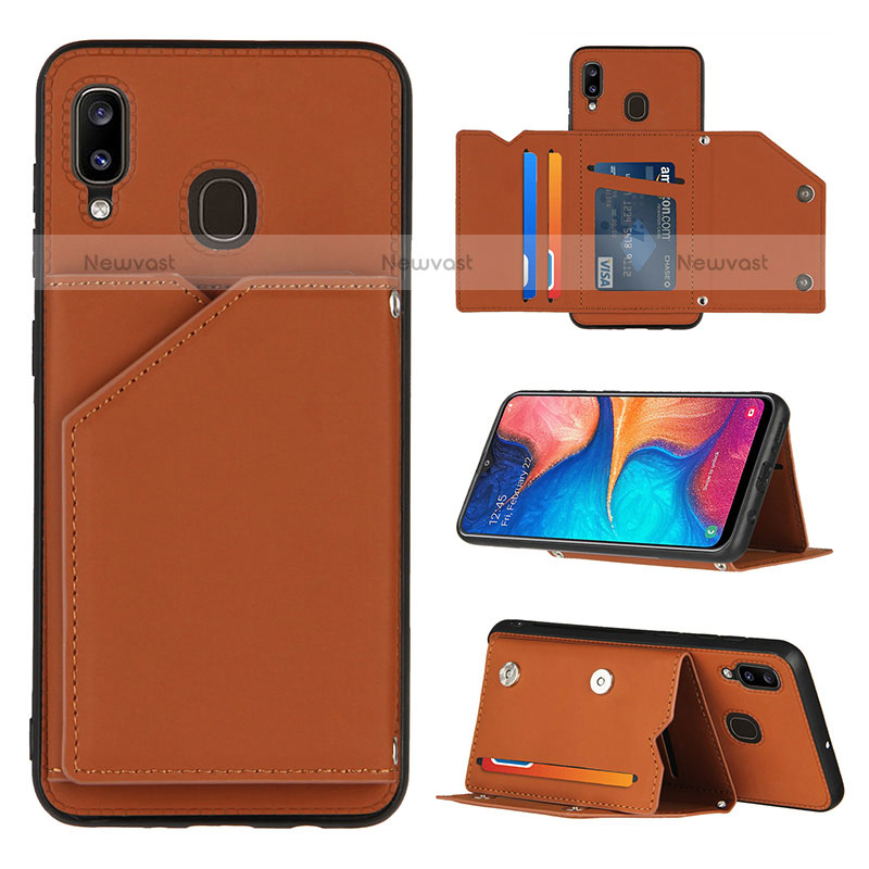 Soft Luxury Leather Snap On Case Cover Y04B for Samsung Galaxy A20 Brown