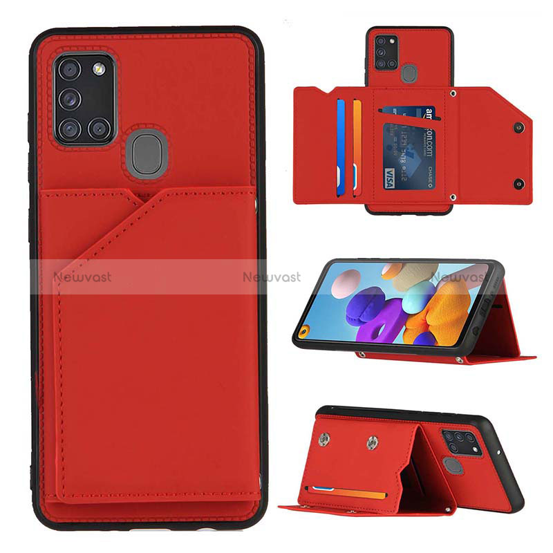 Soft Luxury Leather Snap On Case Cover Y04B for Samsung Galaxy A21s Red