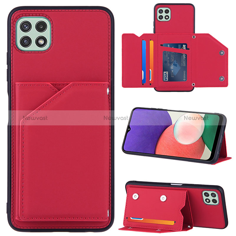 Soft Luxury Leather Snap On Case Cover Y04B for Samsung Galaxy A22 5G Red