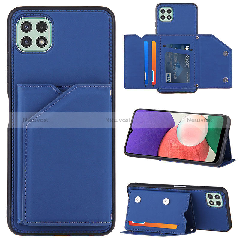 Soft Luxury Leather Snap On Case Cover Y04B for Samsung Galaxy A22s 5G Blue