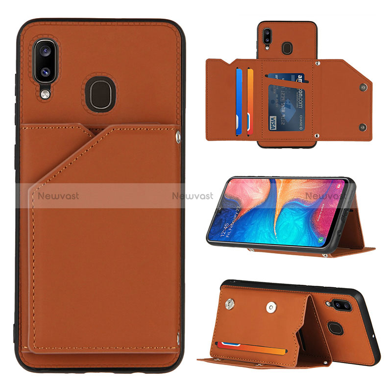 Soft Luxury Leather Snap On Case Cover Y04B for Samsung Galaxy A30 Brown