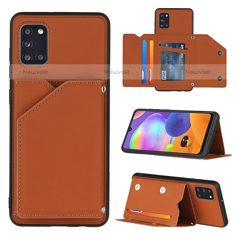 Soft Luxury Leather Snap On Case Cover Y04B for Samsung Galaxy A31 Brown