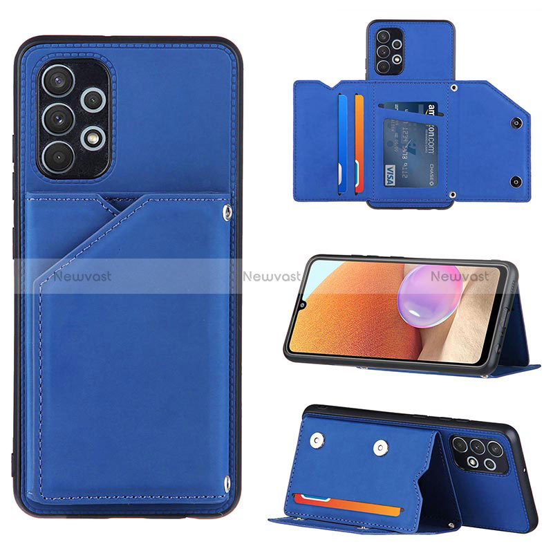 Soft Luxury Leather Snap On Case Cover Y04B for Samsung Galaxy A32 4G Blue