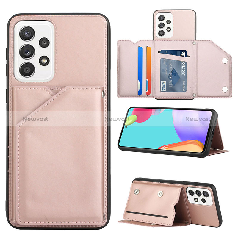 Soft Luxury Leather Snap On Case Cover Y04B for Samsung Galaxy A33 5G Rose Gold