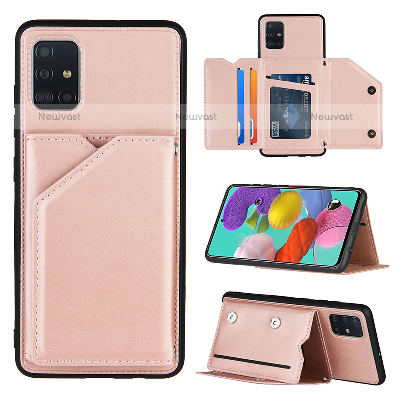 Soft Luxury Leather Snap On Case Cover Y04B for Samsung Galaxy A51 4G Rose Gold