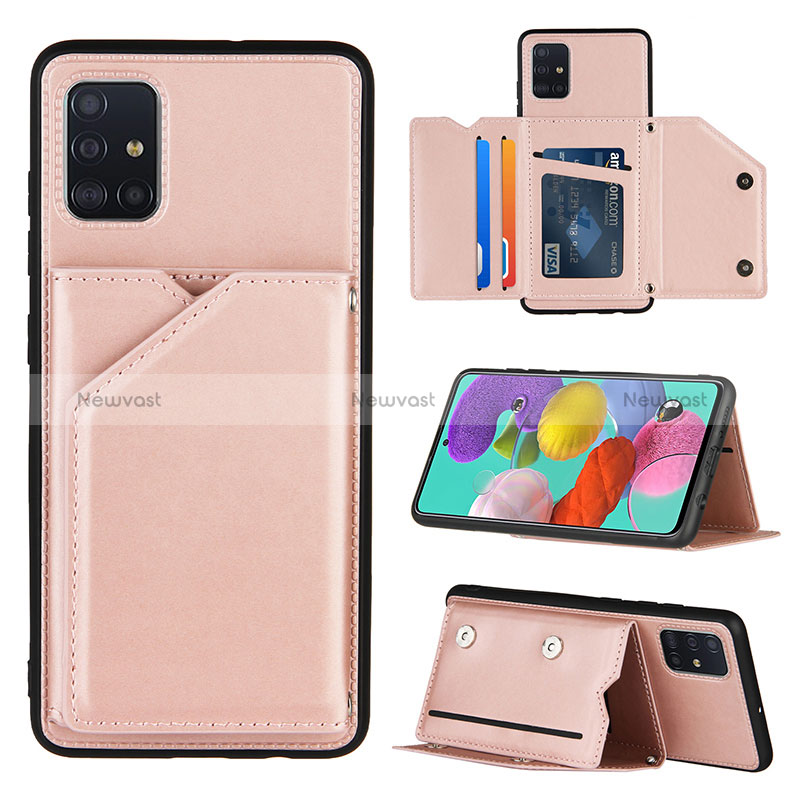 Soft Luxury Leather Snap On Case Cover Y04B for Samsung Galaxy A51 5G Rose Gold