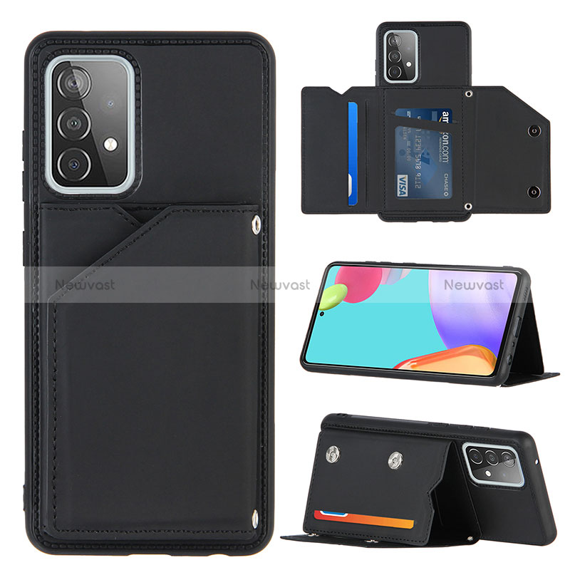 Soft Luxury Leather Snap On Case Cover Y04B for Samsung Galaxy A52 4G Black