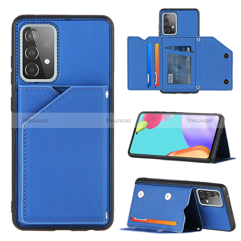 Soft Luxury Leather Snap On Case Cover Y04B for Samsung Galaxy A52 4G Blue