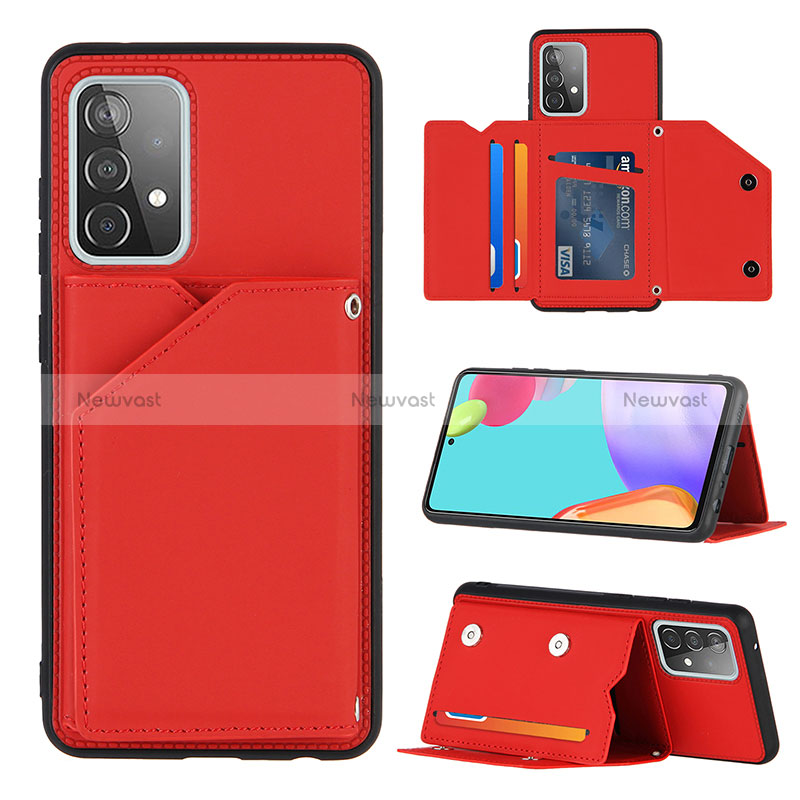 Soft Luxury Leather Snap On Case Cover Y04B for Samsung Galaxy A52 5G Red