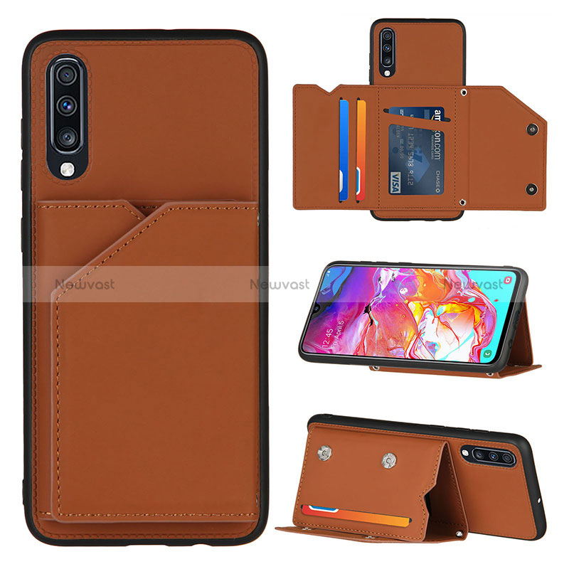 Soft Luxury Leather Snap On Case Cover Y04B for Samsung Galaxy A70 Brown