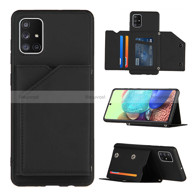 Soft Luxury Leather Snap On Case Cover Y04B for Samsung Galaxy A71 5G Black