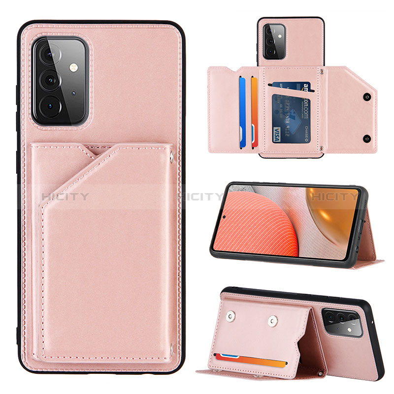 Soft Luxury Leather Snap On Case Cover Y04B for Samsung Galaxy A72 4G Rose Gold