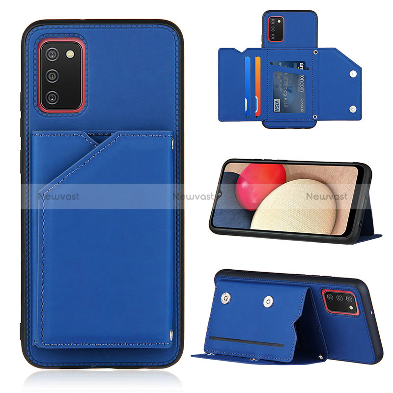 Soft Luxury Leather Snap On Case Cover Y04B for Samsung Galaxy F02S SM-E025F Blue