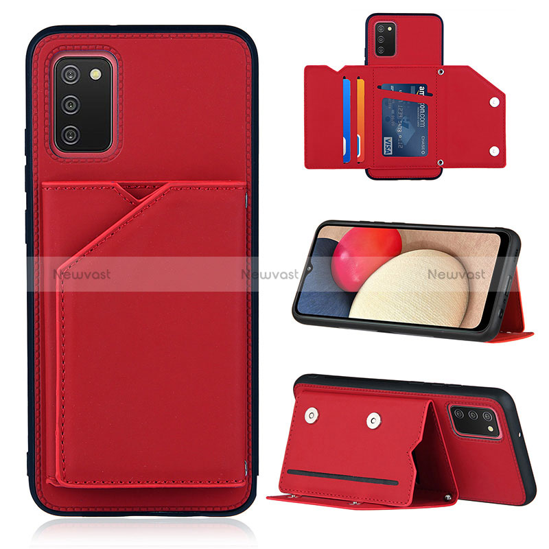 Soft Luxury Leather Snap On Case Cover Y04B for Samsung Galaxy F02S SM-E025F Red