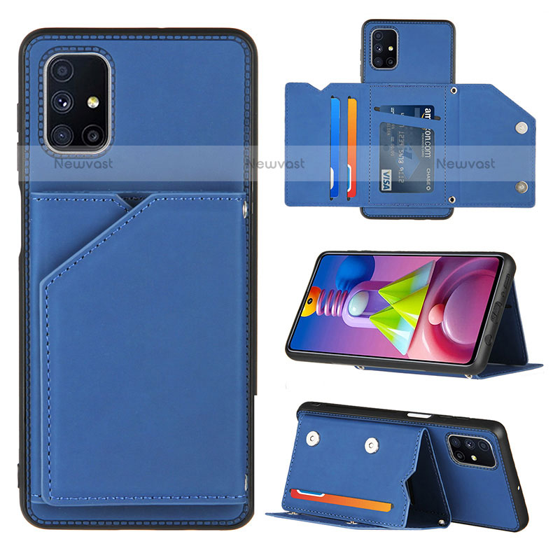 Soft Luxury Leather Snap On Case Cover Y04B for Samsung Galaxy M51 Blue