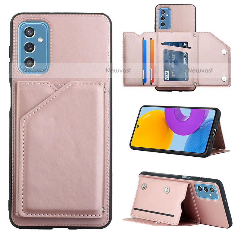 Soft Luxury Leather Snap On Case Cover Y04B for Samsung Galaxy M52 5G Rose Gold