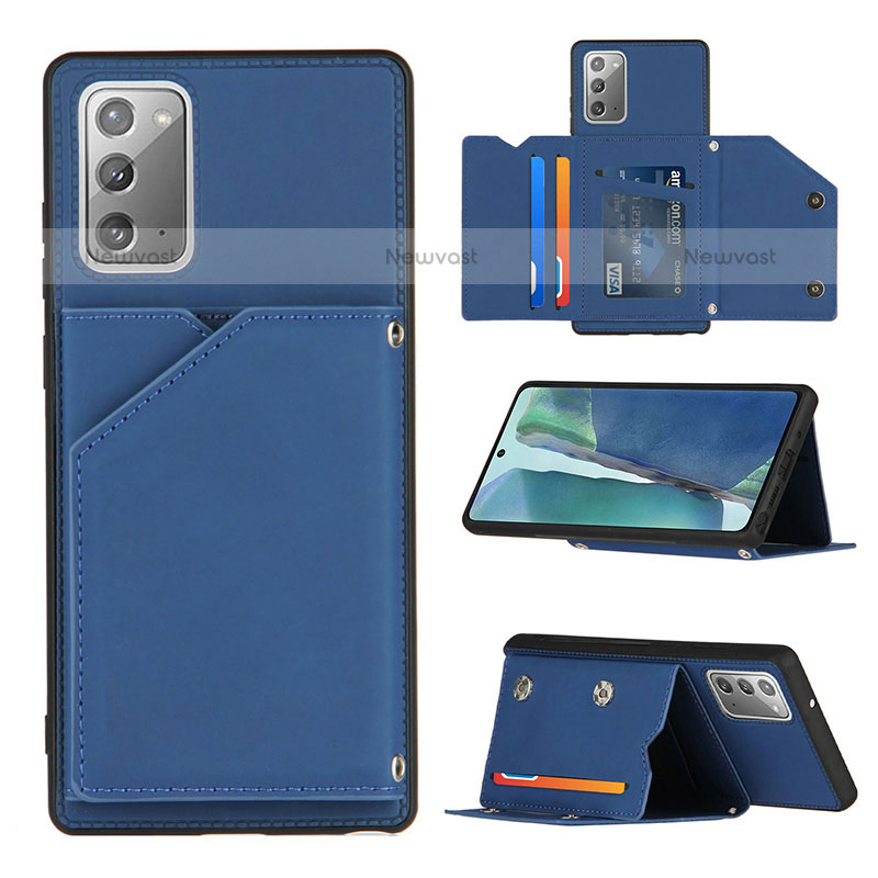 Soft Luxury Leather Snap On Case Cover Y04B for Samsung Galaxy Note 20 5G Blue