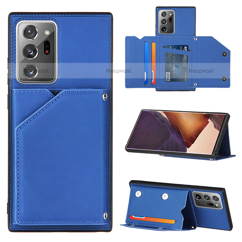 Soft Luxury Leather Snap On Case Cover Y04B for Samsung Galaxy Note 20 Ultra 5G Blue