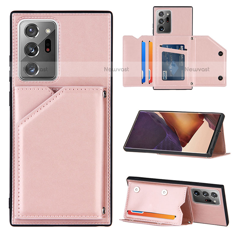 Soft Luxury Leather Snap On Case Cover Y04B for Samsung Galaxy Note 20 Ultra 5G Rose Gold