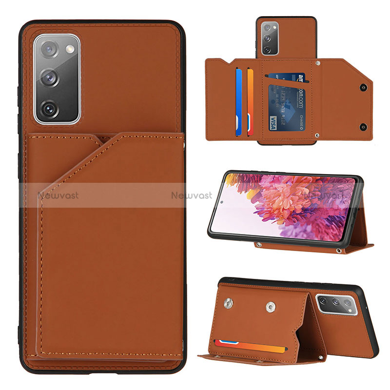 Soft Luxury Leather Snap On Case Cover Y04B for Samsung Galaxy S20 FE 4G Brown