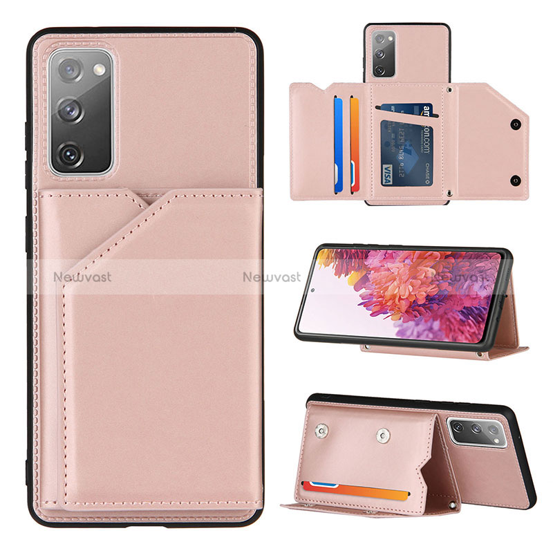 Soft Luxury Leather Snap On Case Cover Y04B for Samsung Galaxy S20 FE 4G Rose Gold