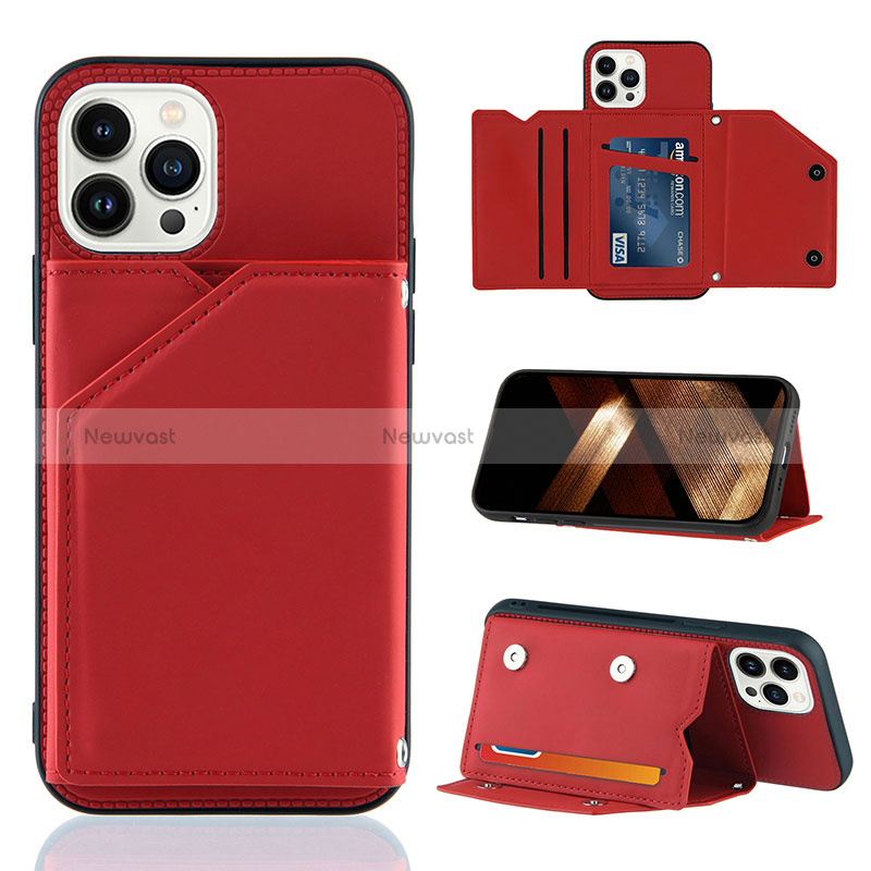 Soft Luxury Leather Snap On Case Cover Y05B for Apple iPhone 13 Pro Red