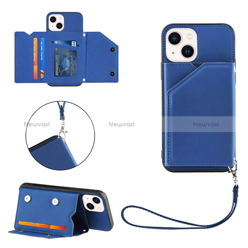 Soft Luxury Leather Snap On Case Cover Y06B for Apple iPhone 13 Blue